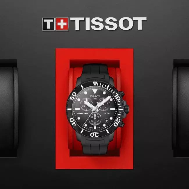 Tissot Seastar 1000 Chronograph Black Dial Black Rubber Strap Watch For Men - T120.417.37.051.02