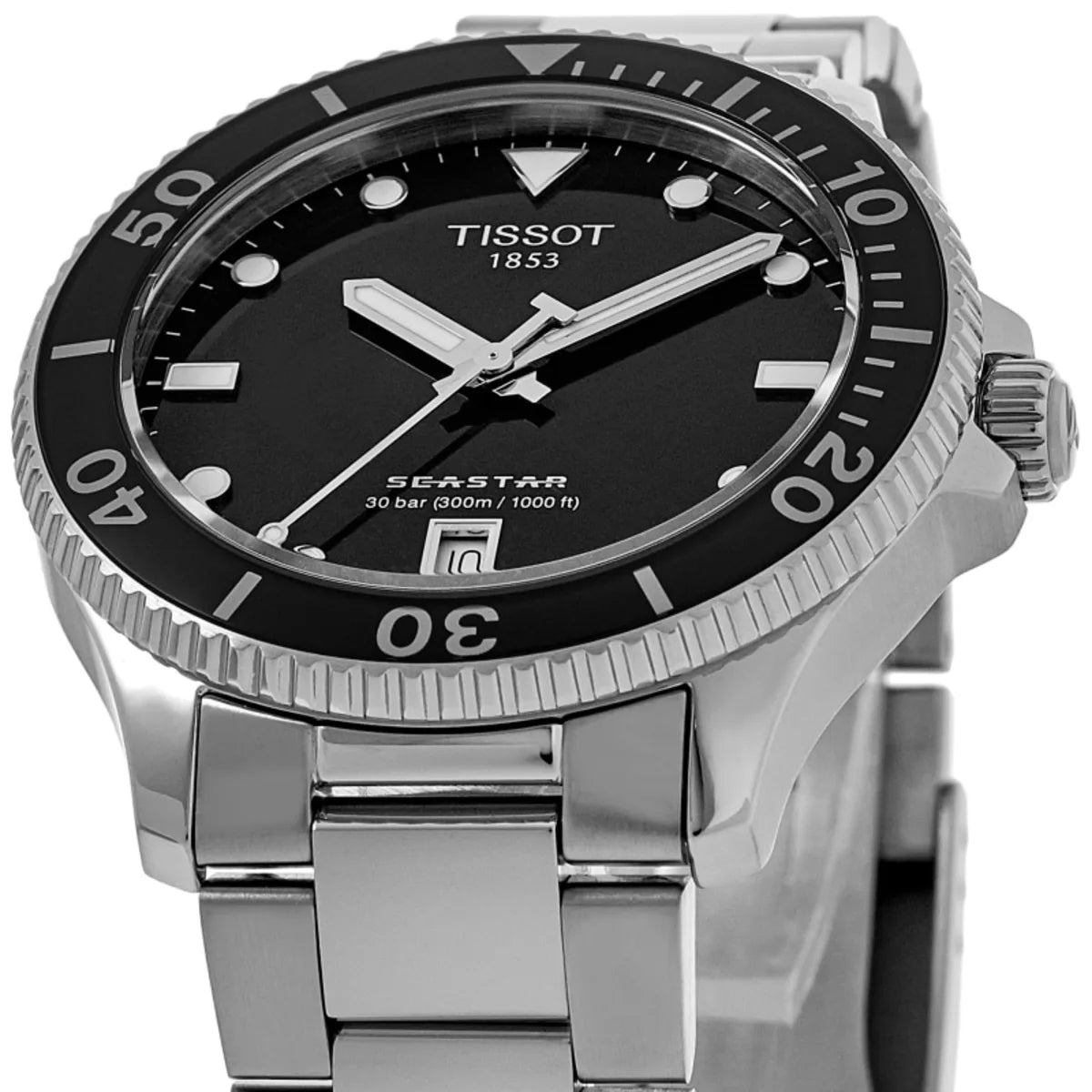 Tissot Seastar 1000 Lady Black Dial Silver Steel Strap Watch for Women - T120.210.11.051.00