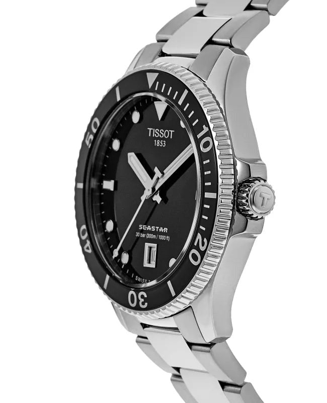 Tissot Seastar 1000 Lady Black Dial Silver Steel Strap Watch for Women - T120.210.11.051.00