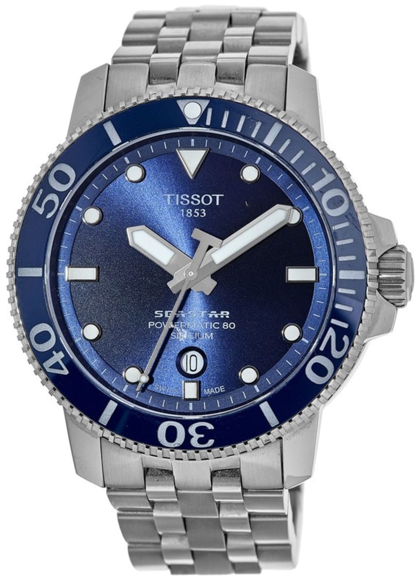 Tissot T Sport Seastar 1000 Powermatic Silicium Blue Dial Silver Steel Strap Watch For Men - T120.407.11.041.01