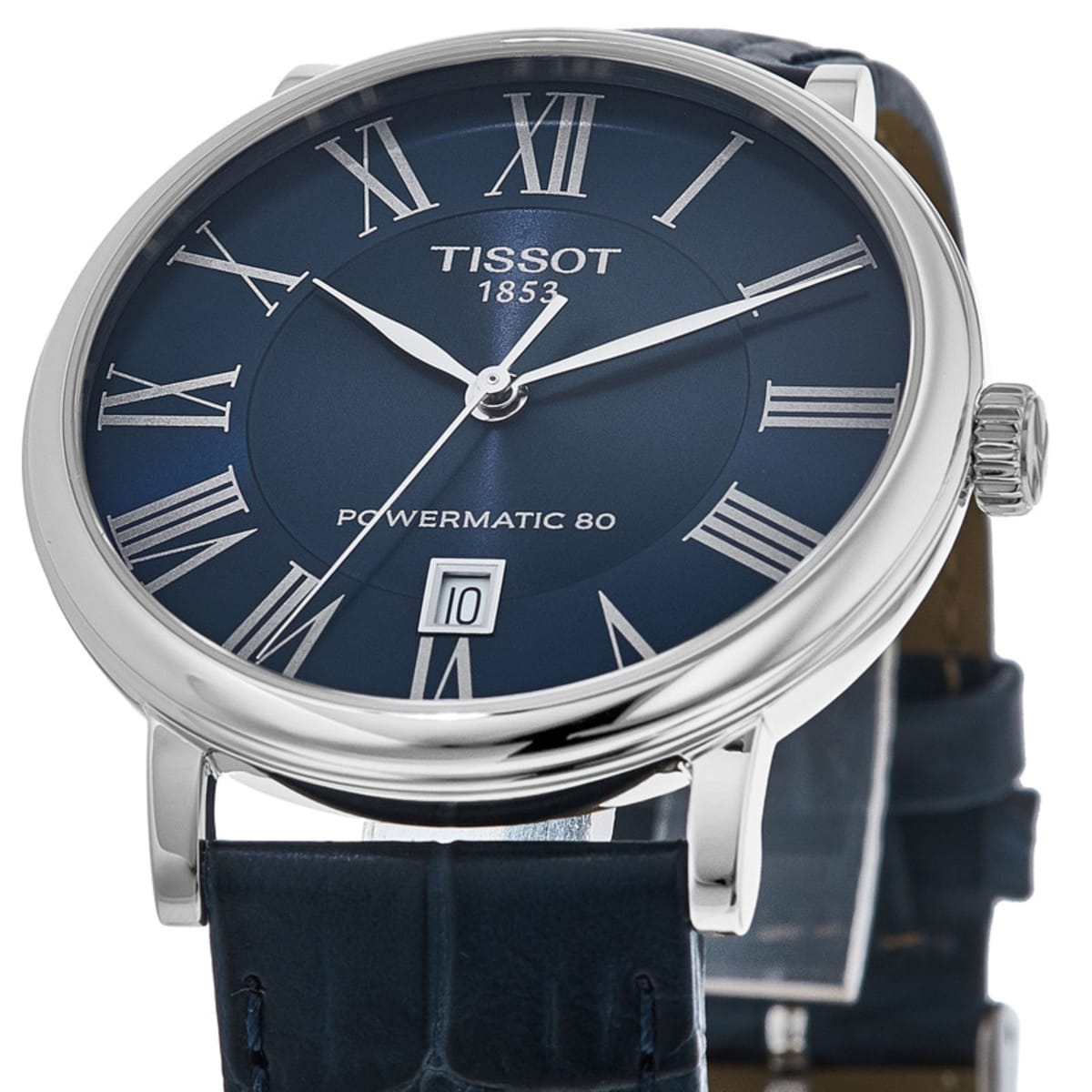 Tissot Carson Premium Powermatic 80 Blue Dial Blue Leather Strap Watch For Men - T122.407.16.043.00