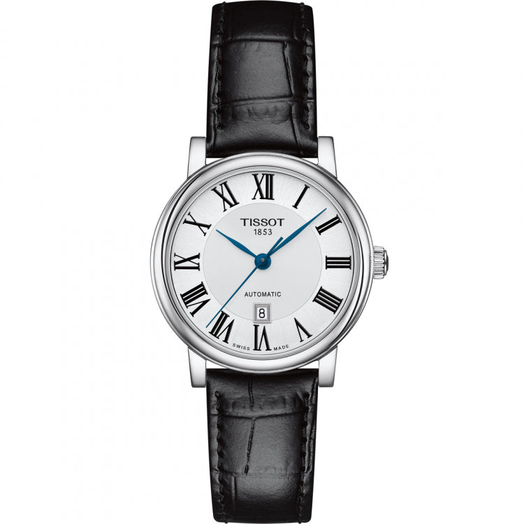 Tissot Carson Premium Automatic Lady Silver Dial Black Leather Strap Watch for Women - T122.207.16.033.00