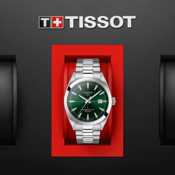 Tissot Gentleman Powermatic 80 Silicium Green Dial Silver Steel Strap Watch For Men - T127.407.11.091.01
