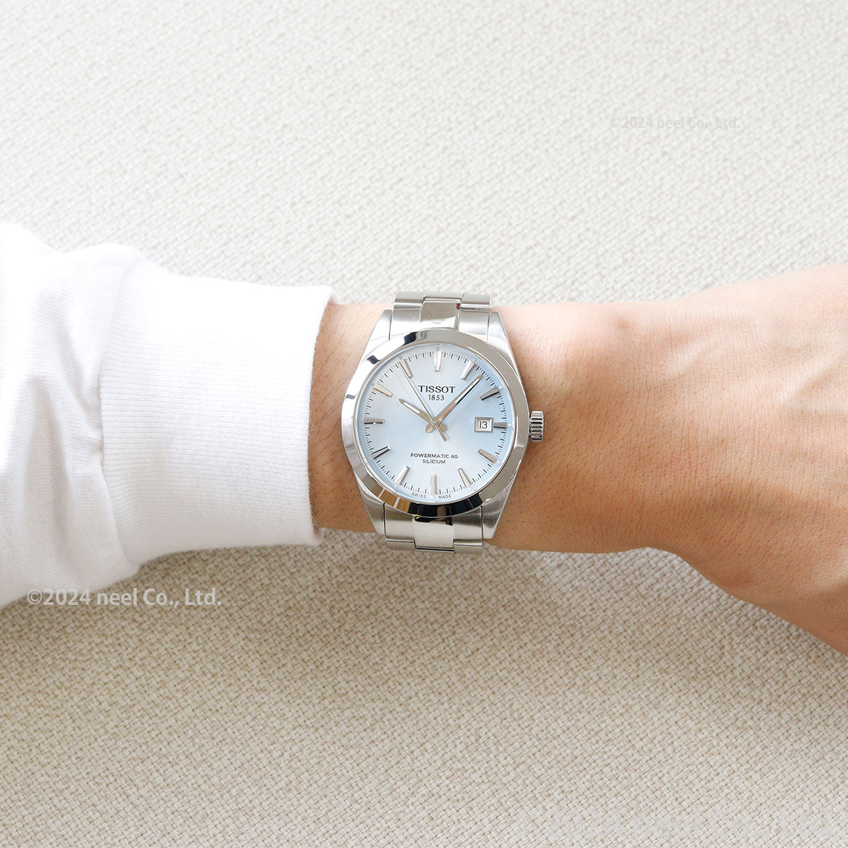 Tissot Gentleman Powermatic 80 Silicium Ice Blue Silver Steel Strap Watch For Men - T127.407.11.351.00