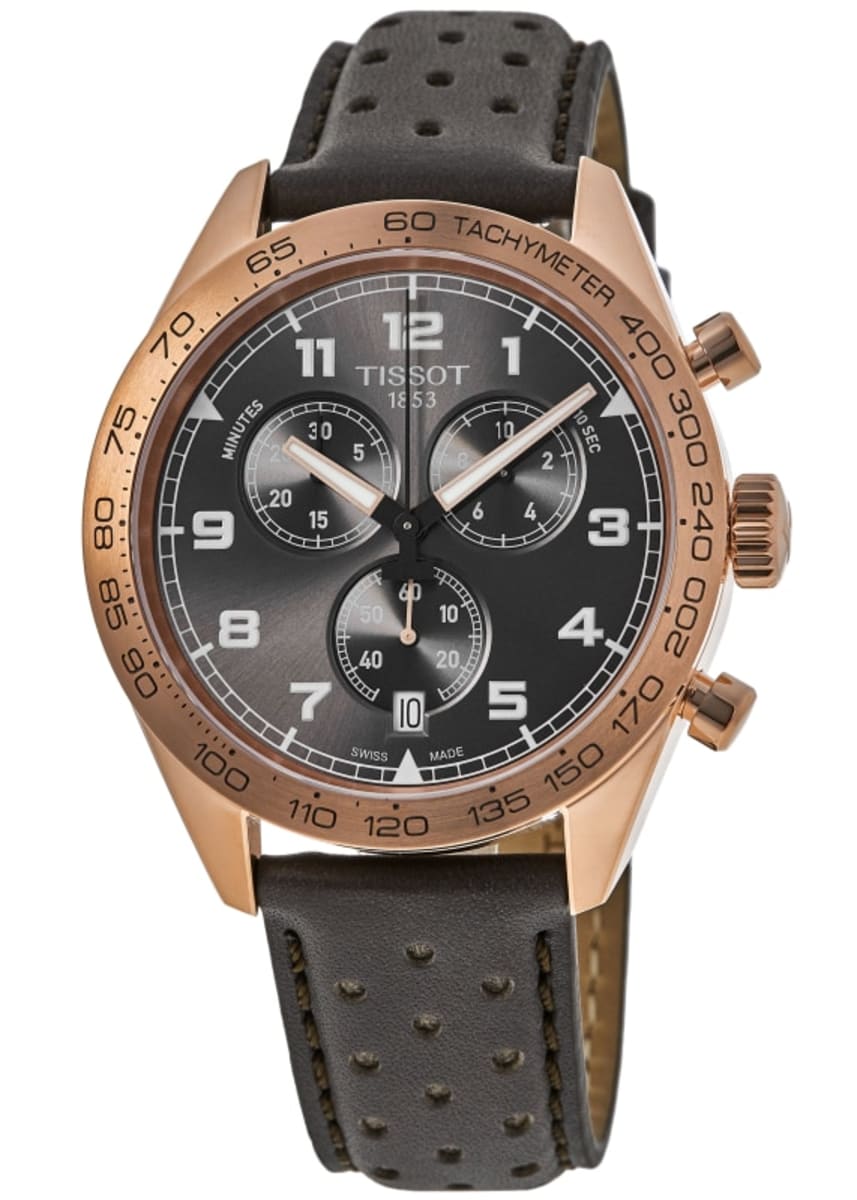 Tissot T Sport PRS 516 Chronograph Grey Dial Grey Leather Strap Watch for Men - T131.617.36.082.00