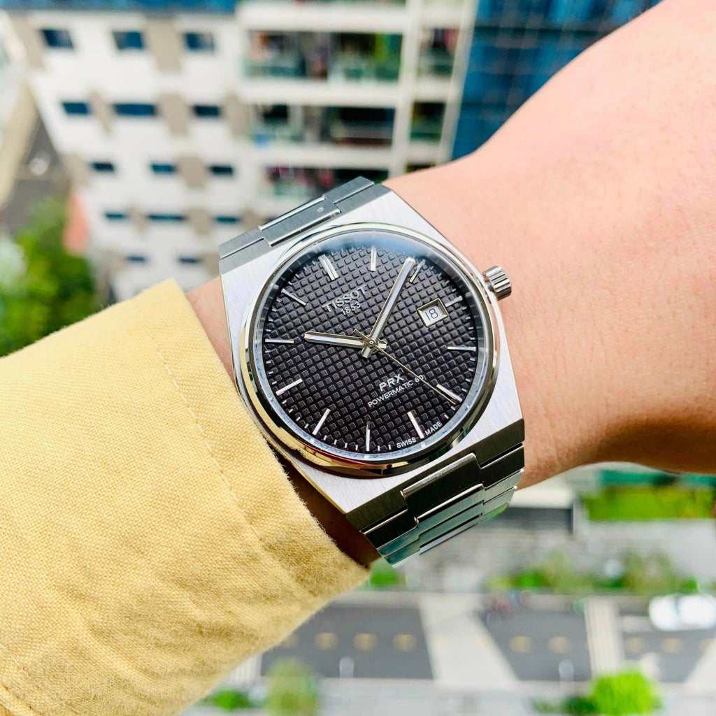 Tissot PRX Powermatic 80 Black Dial Silver Steel Strap Watch For Men - T137.407.11.051.00