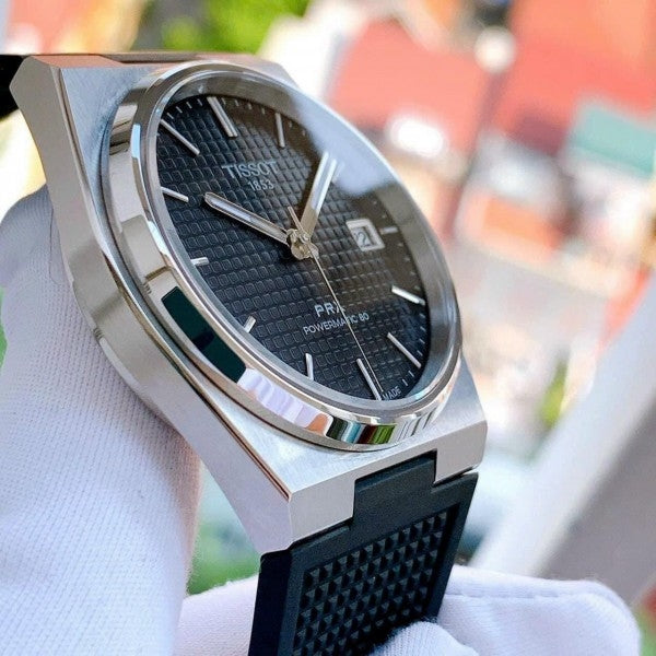 Tissot PRX Powermatic 80 Black Dial Black Rubber Strap Watch for Men - T137.407.17.051.00