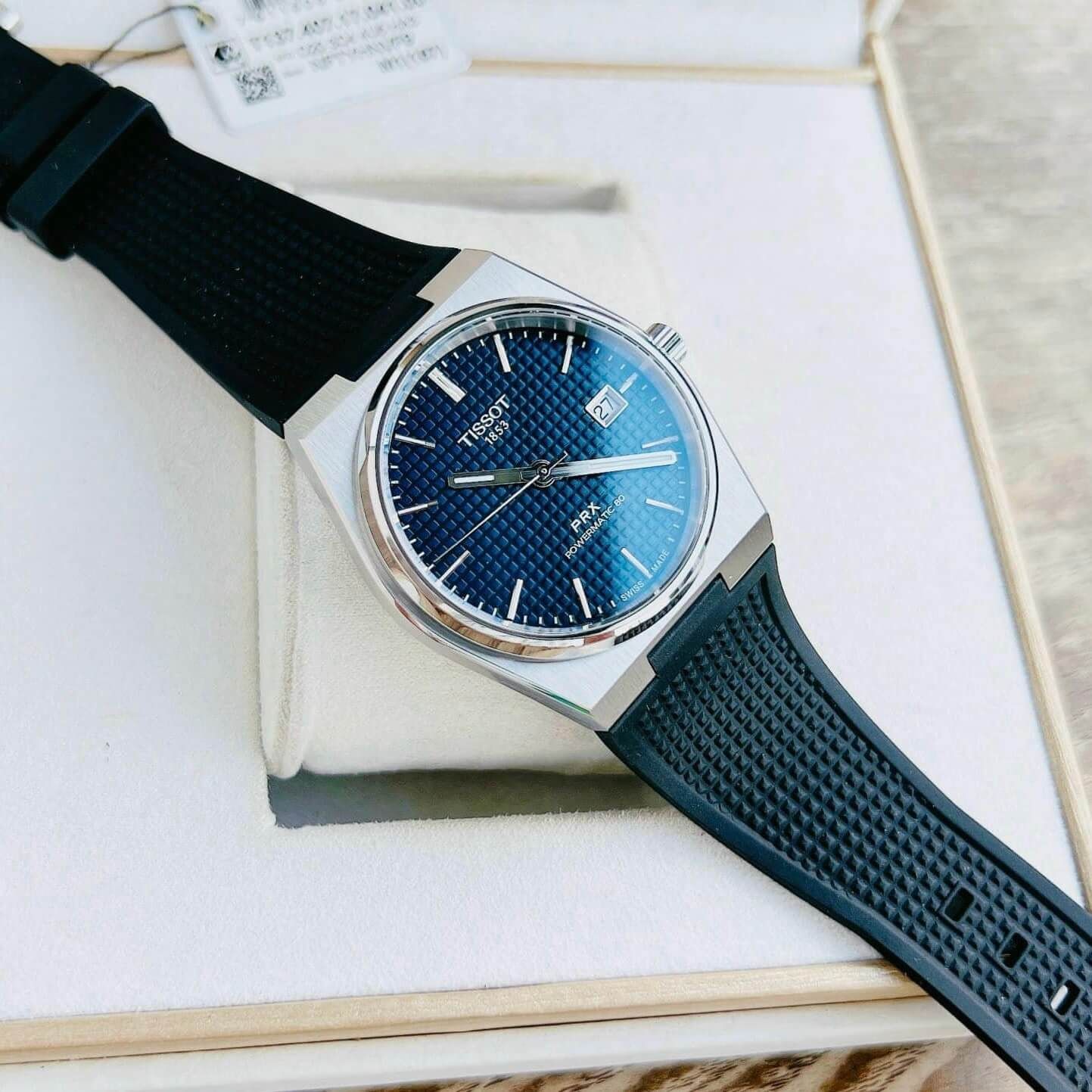 Tissot PRX Powermatic 80 Blue Dial Black Rubber Strap Watch for Men - T137.407.17.041.00