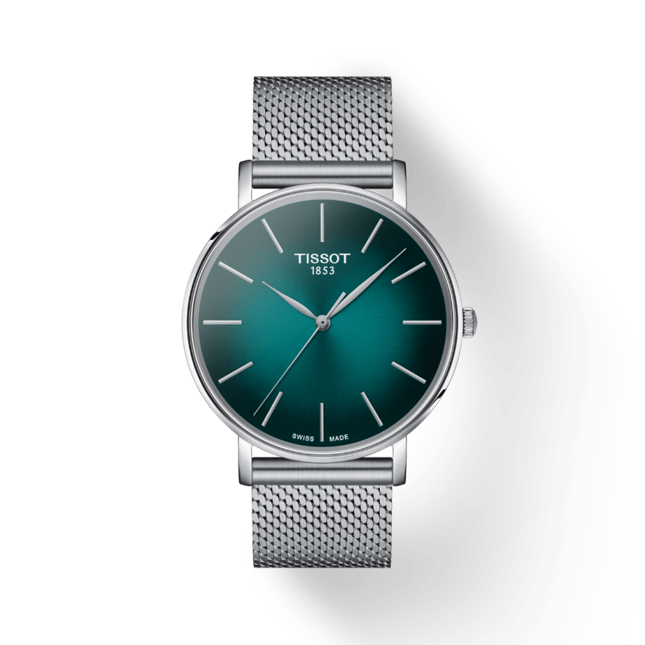 Tissot Everytime Gent Green Dial Silver Mesh Bracelet Watch for Men - T143.410.11.091.00