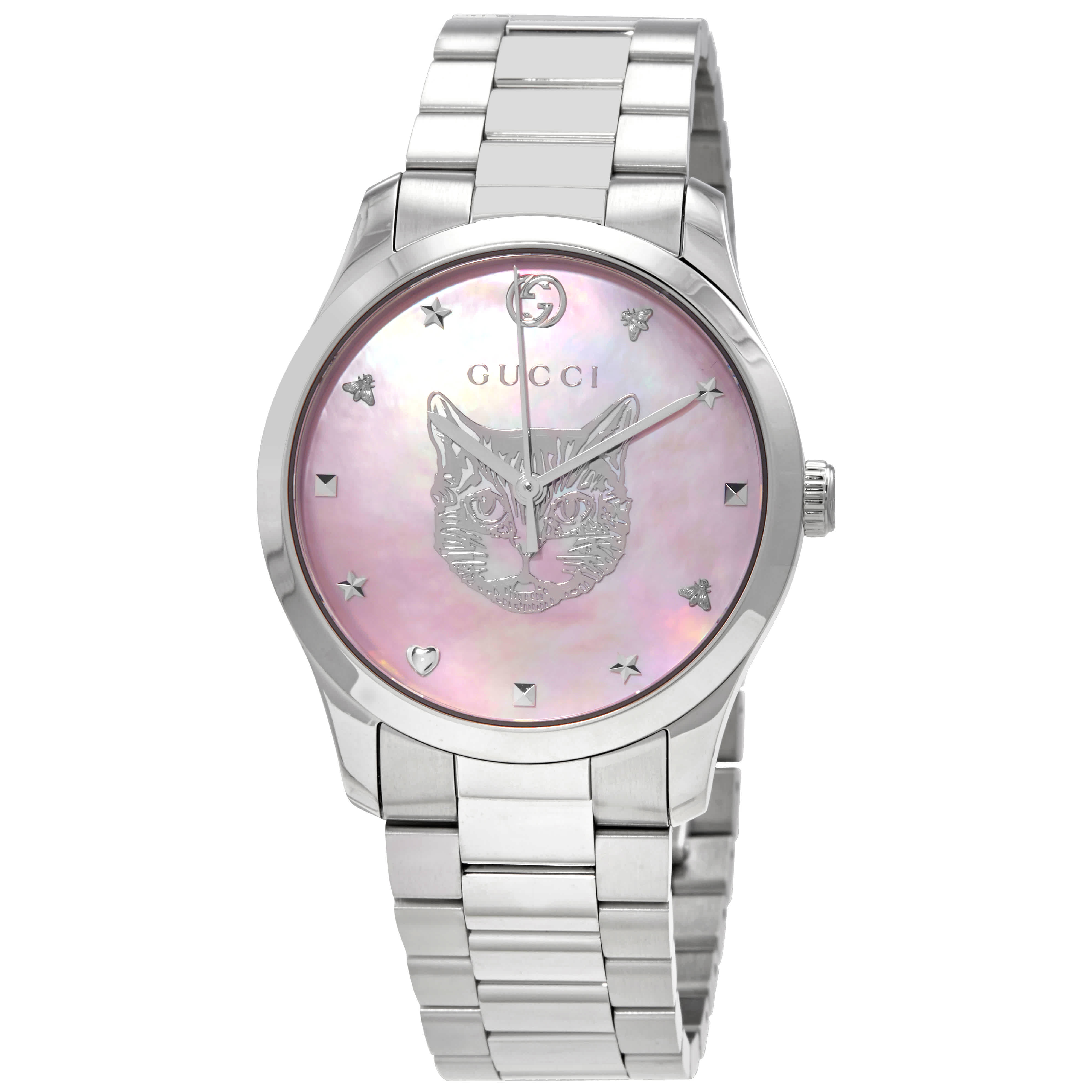 Gucci G Timeless Quartz Mother of Pearl Pink Dial Silver Steel Strap Watch for Women - YA1264166