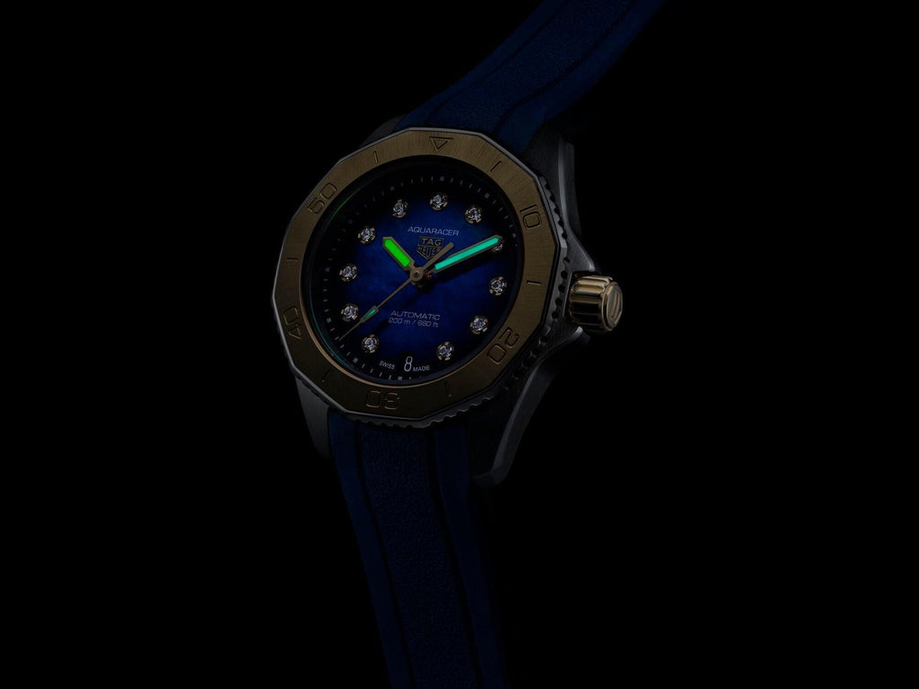 Tag Heuer Aquaracer Professional 200 Automatic Diamonds Blue Dial Blue Rubber Strap Watch for Women - WBP2450.FT6215