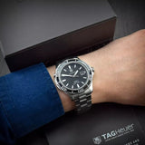 Tag Heuer Aquaracer Caliber 5 Automatic Black Dial Silver Steel Strap Watch for Men - WAK2110.BA0830