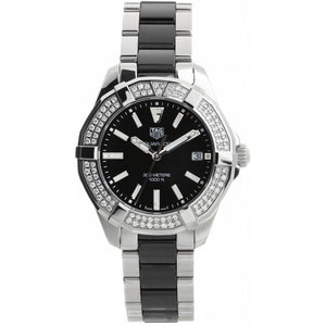 Tag Heuer Aquaracer Quartz Diamonds Black Dial Two Tone Steel Strap Watch for Men - WAY131E.BA0913