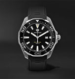 Tag Heuer Aquaracer Quartz Black Dial Black Rubber Strap Watch for Men - WAY101A.FT6141