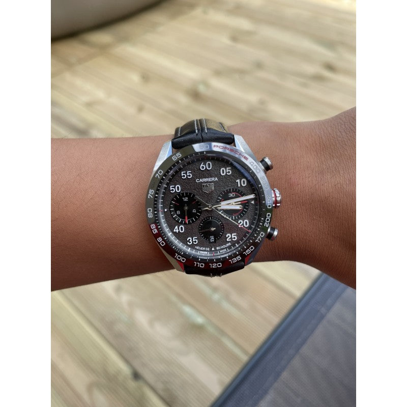 Tag Heuer Carrera Porsche Chronograph Special Edition Black Dial Black Leather Strap Watch for Men - CBN2A1F.FC6492