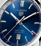 Tag Heuer Carrera Twin Time Blue Dial Silver Steel Strap Watch for Men - WBN201A.BA0640