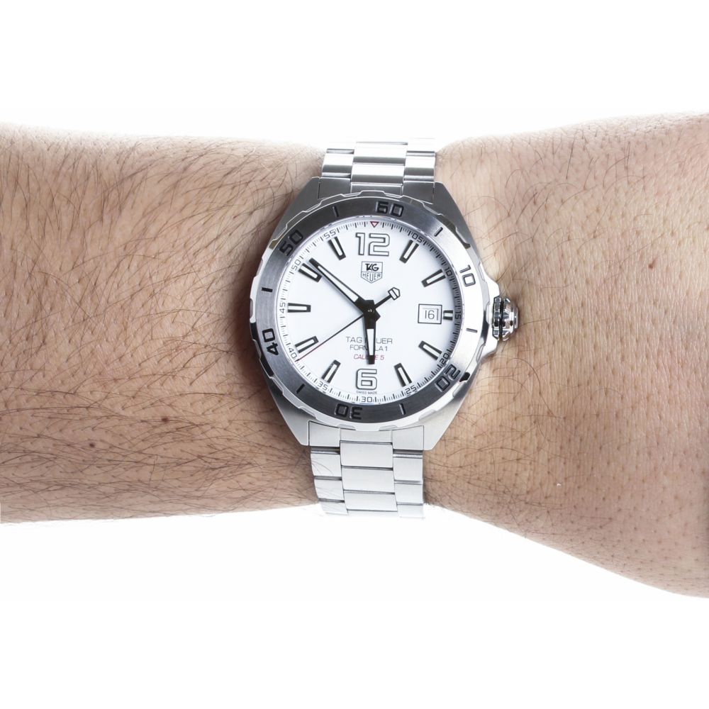 Tag Heuer Formula 1 Calibre 5 Automatic White Dial Silver Steel Strap Watch for Men - WAZ2114.BA0875