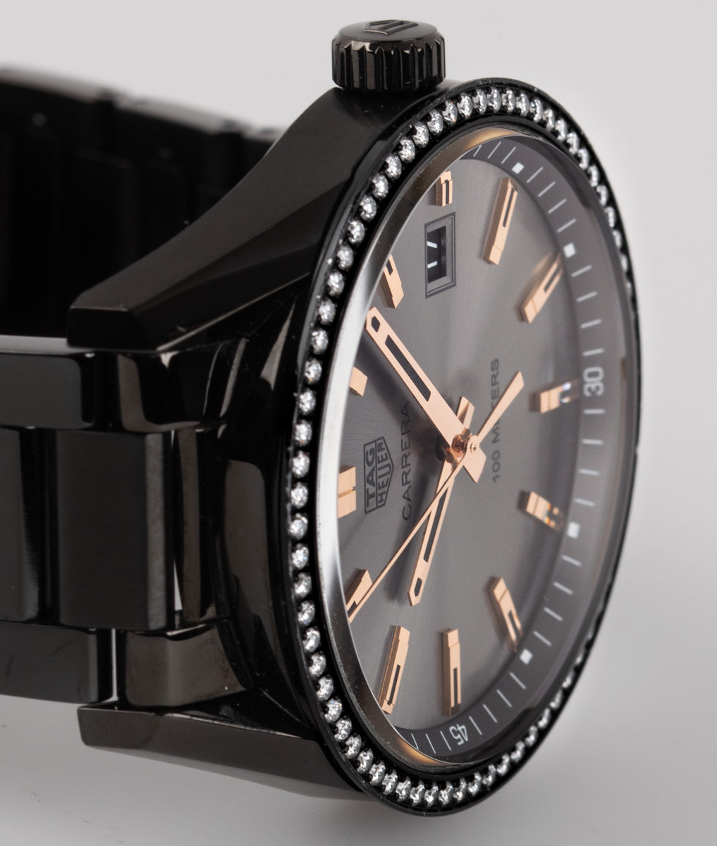 Tag Heuer Carrera Quartz Diamonds Black Dial Black Steel Strap Watch for Women - WAR1115.BA0602