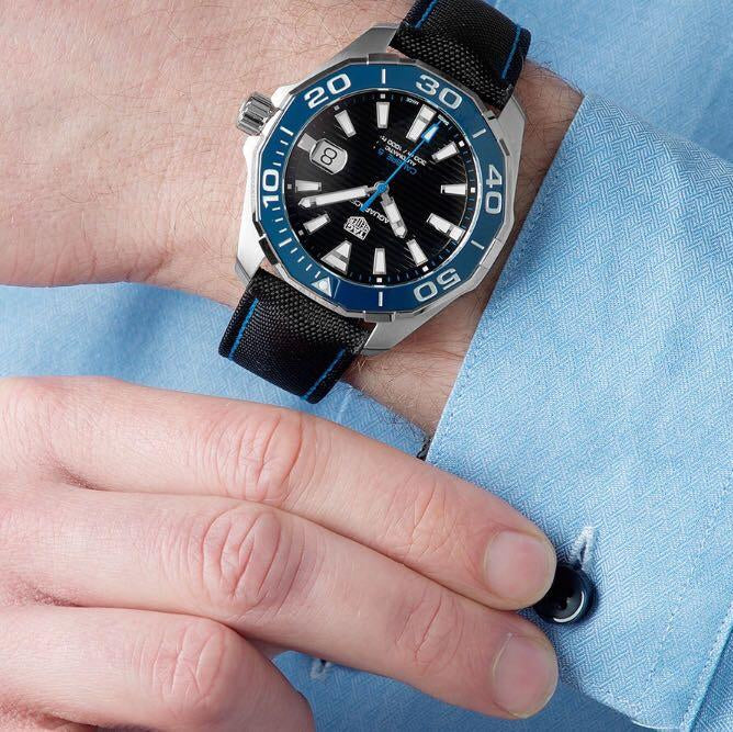 Tag Heuer Aquaracer Calibre 5 Automatic Black Dial Black Nylon Strap Watch for Men - WAY201C.FC6395