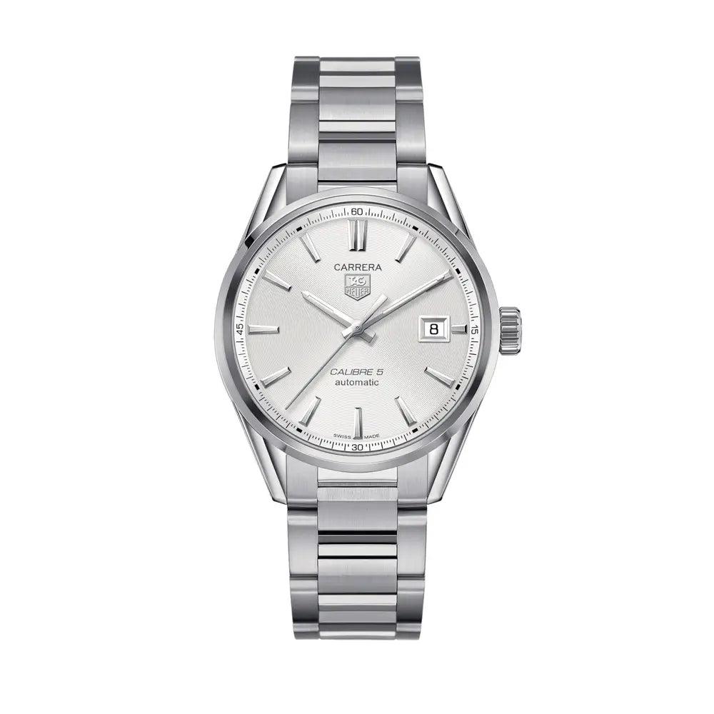 Tag Heuer Carrera Automatic Caliber 5 White Dial Silver Steel Strap Watch for Men - WAR211B.BA0782