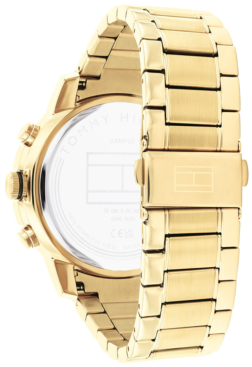 Tommy Hilfiger Troy Chronograph Black Dial Gold Steel Strap Watch For Men - 1792109