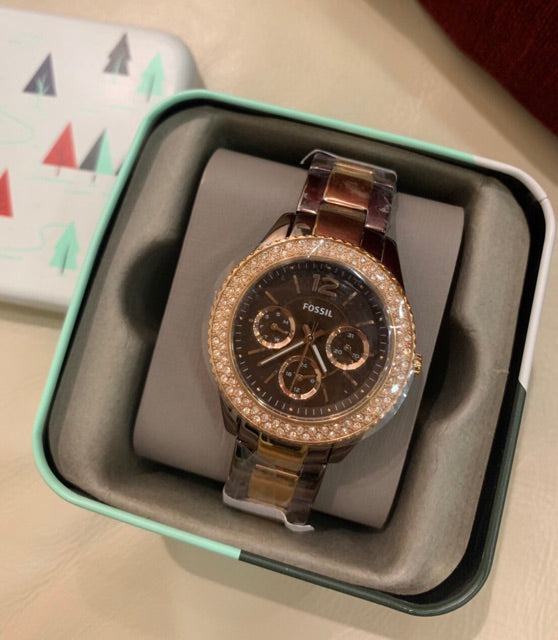 Fossil Stella Multifunction Brown Dial Two Tone Steel Strap Watch for Women - ES4079