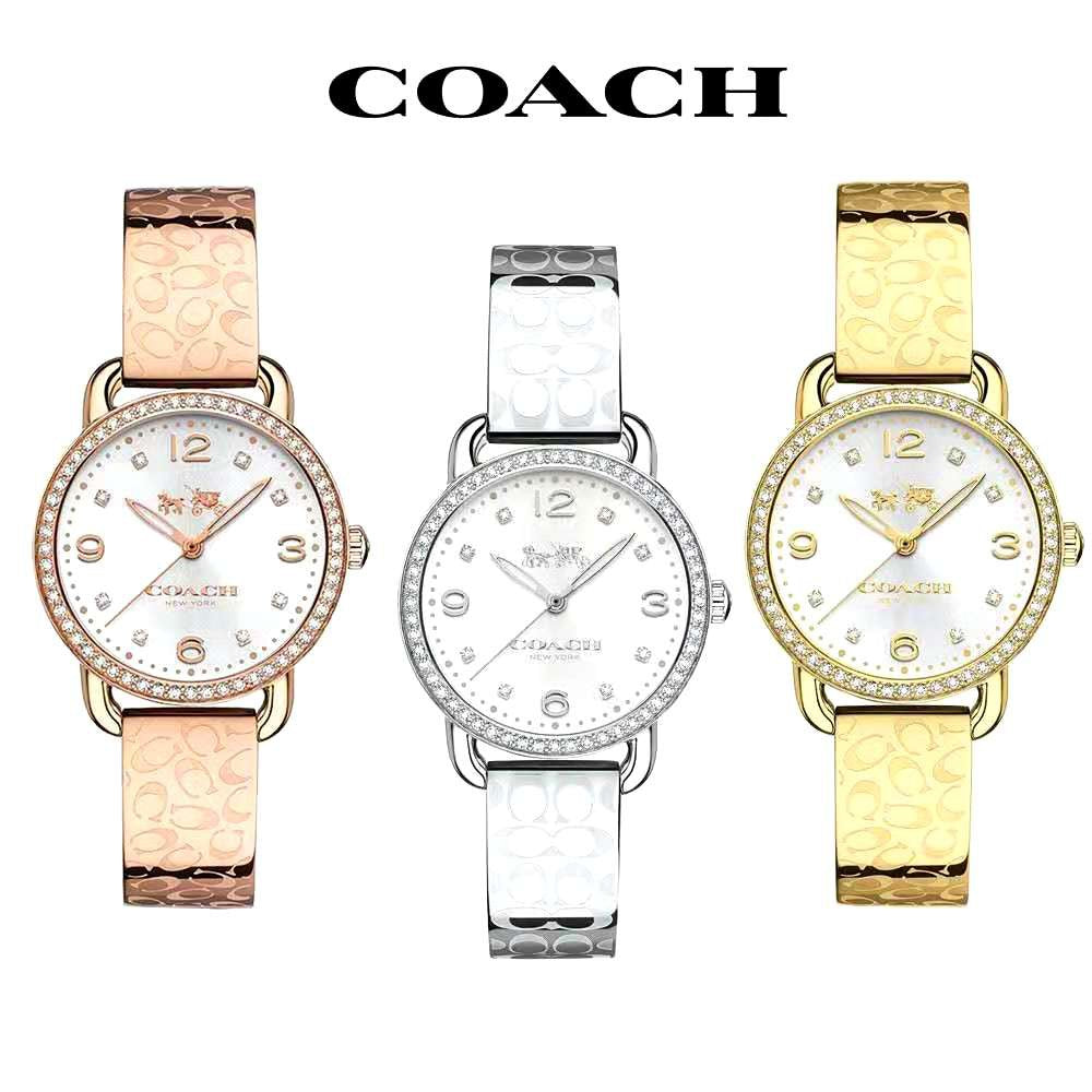 Coach Delancey Diamonds Silver Dial Gold Steel Strap Watch for Women - 14502354