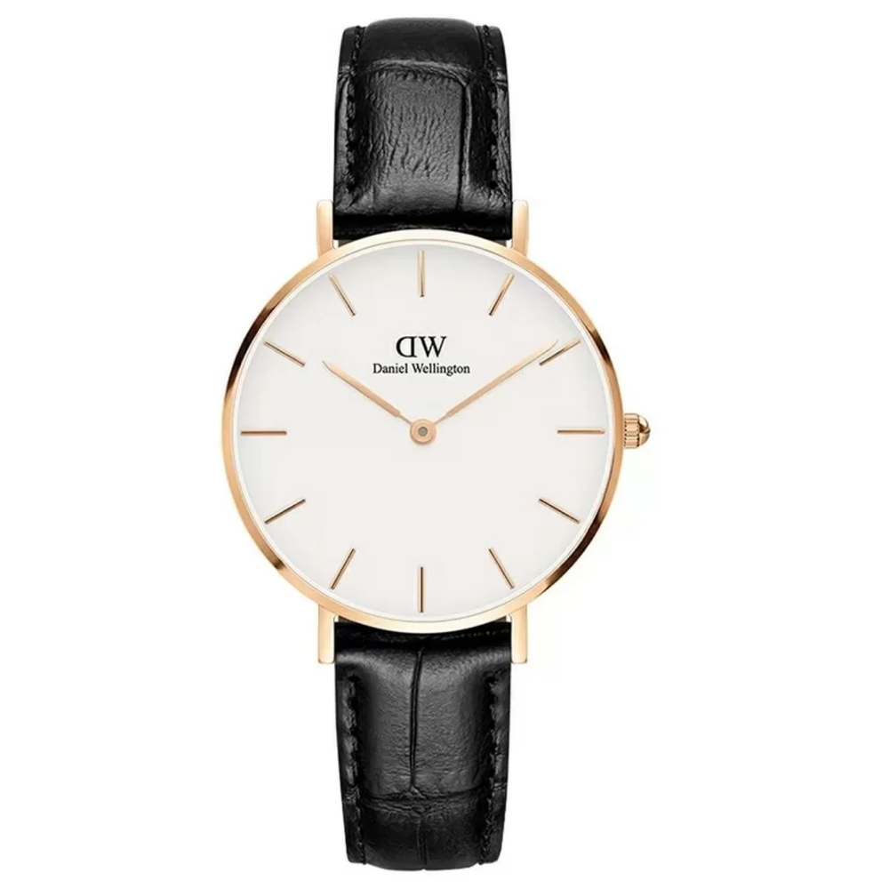 Daniel Wellington Petite Reading White Dial Black Leather Strap Watch For Women - DW00100173