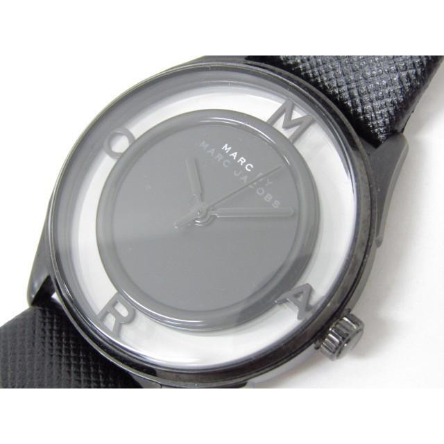 Marc Jacobs Tether Transparent Black Dial Black Leather Strap Watch for Women - MBM1379