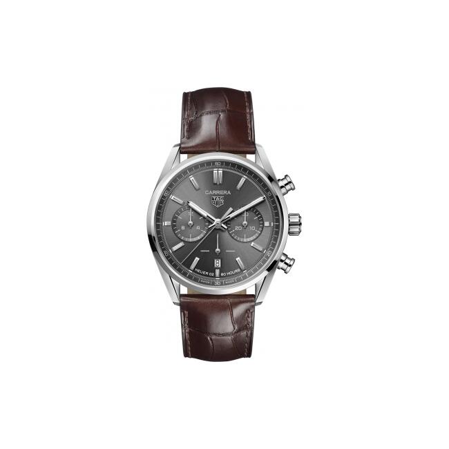 Tag Heuer Carrera Chronograph Grey Dial Brown Leather Strap Watch for Men - CBN2012.FC6483
