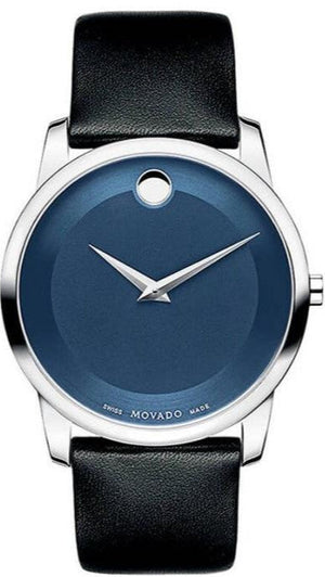 Movado Museum Classic Blue Dial Black Leather Strap Watch for Men - 606610