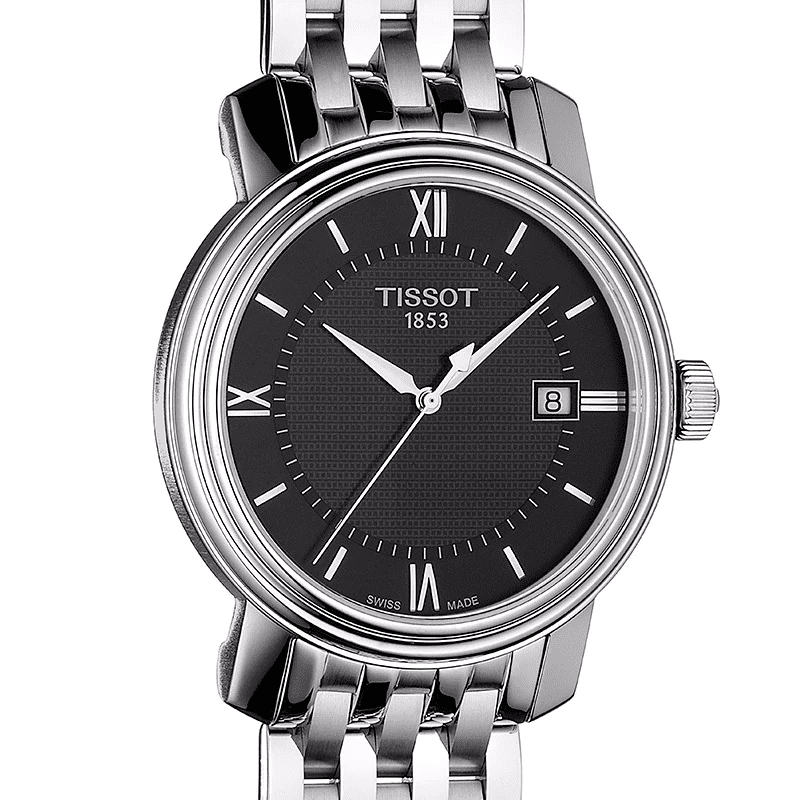 Tissot T Classic Bridgeport Black Dial Silver Steel Strap Watch For Men - T097.410.11.058.00
