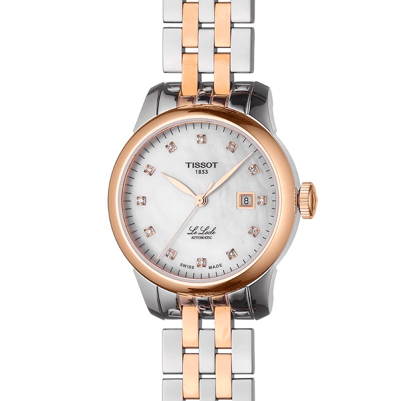 Tissot Le Locle Automatic Diamonds Mother of Pearl White Dial Two Tone Steel Strap Watch For Women - T006.207.22.116.00