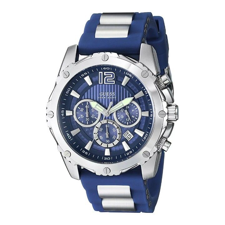 Guess Sport Multifunction Blue Dial Blue Rubber Strap Watch For Men - W0167G3