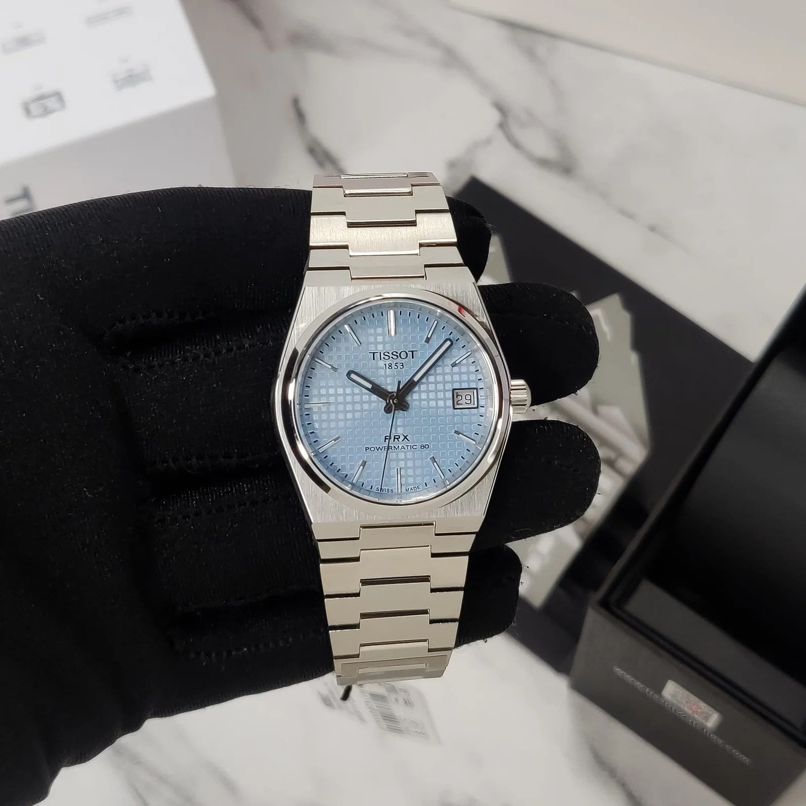 Tissot PRX Powermatic 80 Ice Blue Dial Silver Steel Strap Watch for Men - T137.207.11.351.00