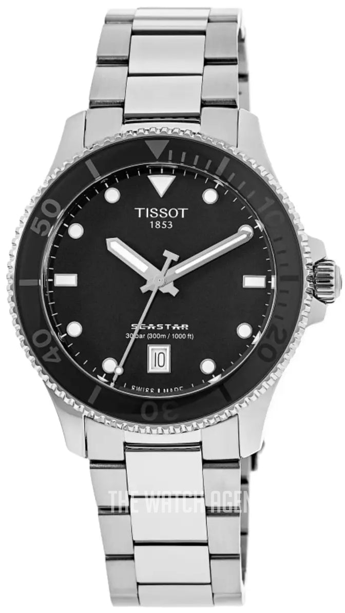 Tissot Seastar 1000 Black Dial Silver Steel Strap Watch For Men - T120.410.11.051.00