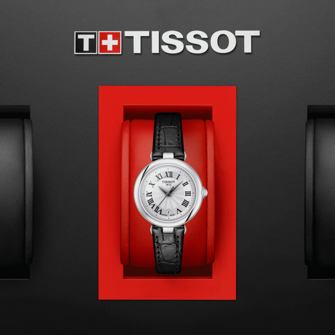 Tissot Bellissima Small Lady Silver Dial Black Leather Strap Watch For Women - T126.010.16.013.00