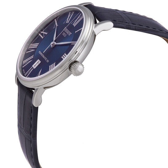 Tissot Carson Premium Powermatic 80 Blue Dial Blue Leather Strap Watch For Men - T122.407.16.043.00