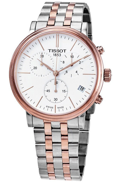 Tissot Carson Premium Chronograph White Dial Two Tone Steel Strap Watch For Men - T122.417.22.011.00