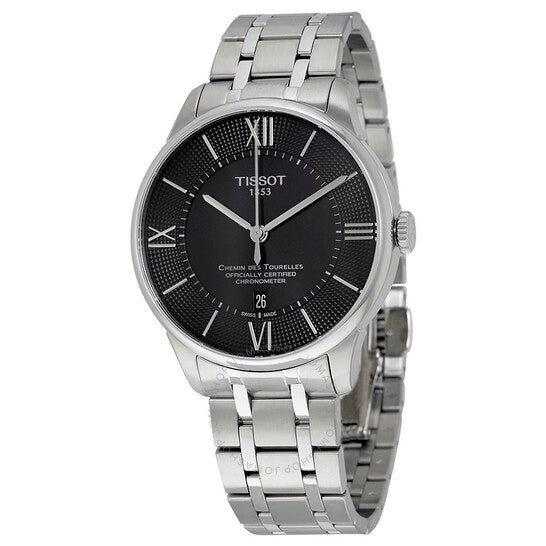 Tissot T Classic Chemin Des Tourelles Chronometer Black Dial Silver Steel Strap Watch For Men - T099.408.11.058.00