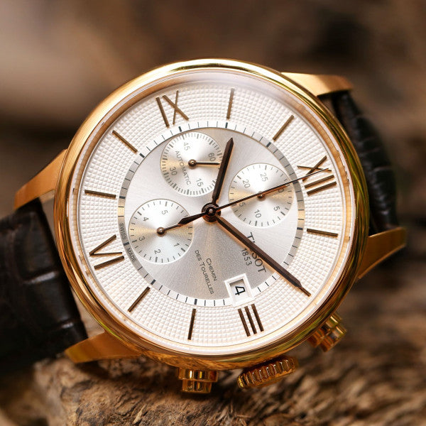 Tissot Des Tourelles Chronograph Silver Dial Brown Leather Strap Watch For Men - T099.427.36.038.00