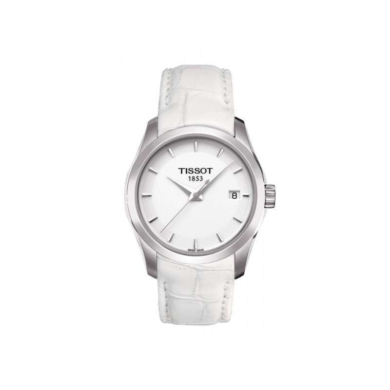 Tissot Couturier Lady Silver Dial White Leather Strap Watch For Women - T035.210.16.011.00