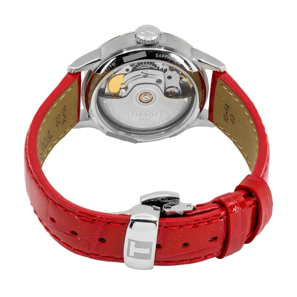 Tissot Chemin Des Tourelles Powermatic 80 Mother of Pearl White Dial Red Leather Strap Watch For Women - T099.207.16.118.00
