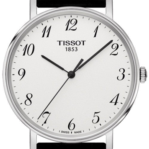 Tissot Everytime Desire Medium White Dial Black Leather Strap Watch For Men - T109.410.16.032.00