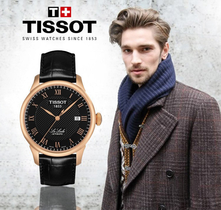 Tissot T Classic Le Locle Automatic Black Dial Black Leather Strap Watch For Men - T41.5.423.53