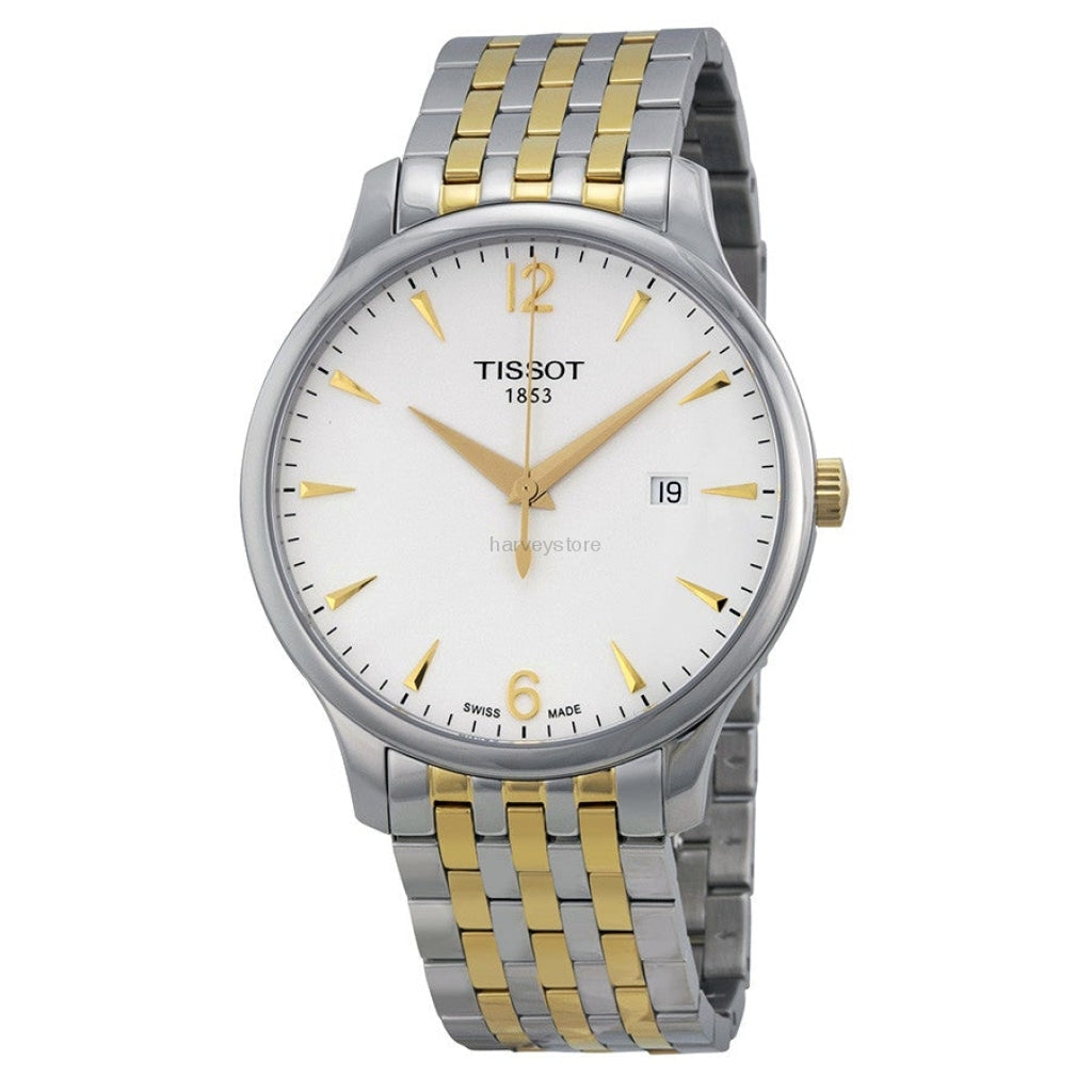 Tissot T Classic Tradition White Dial Two Tone Mesh Bracelet Watch For Men - T063.610.22.037.00