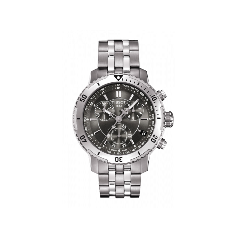 Tissot PRS 200 Grey Dial Chronograph Grey Dial Silver Steel Strap Watch For Men - T067.417.11.051.00