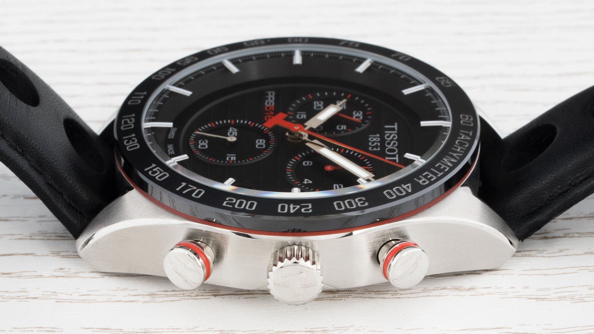 Tissot PRS 516 Chronograph Black Dial Black Leather Strap Watch For Men - T100.417.16.051.00