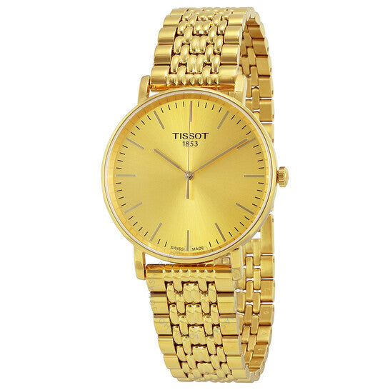 Tissot T Classic Everytime Medium Gold Dial Gold Mesh Bracelet Watch For Men - T109.410.33.021.00