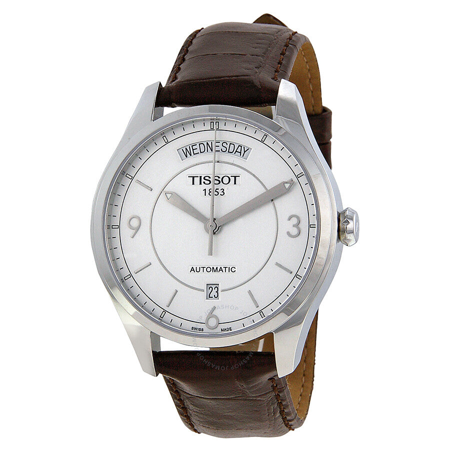 Tissot T Classic T One Automatic Silver Dial Brown Leather Strap Watch For Men - T038.430.16.037.00